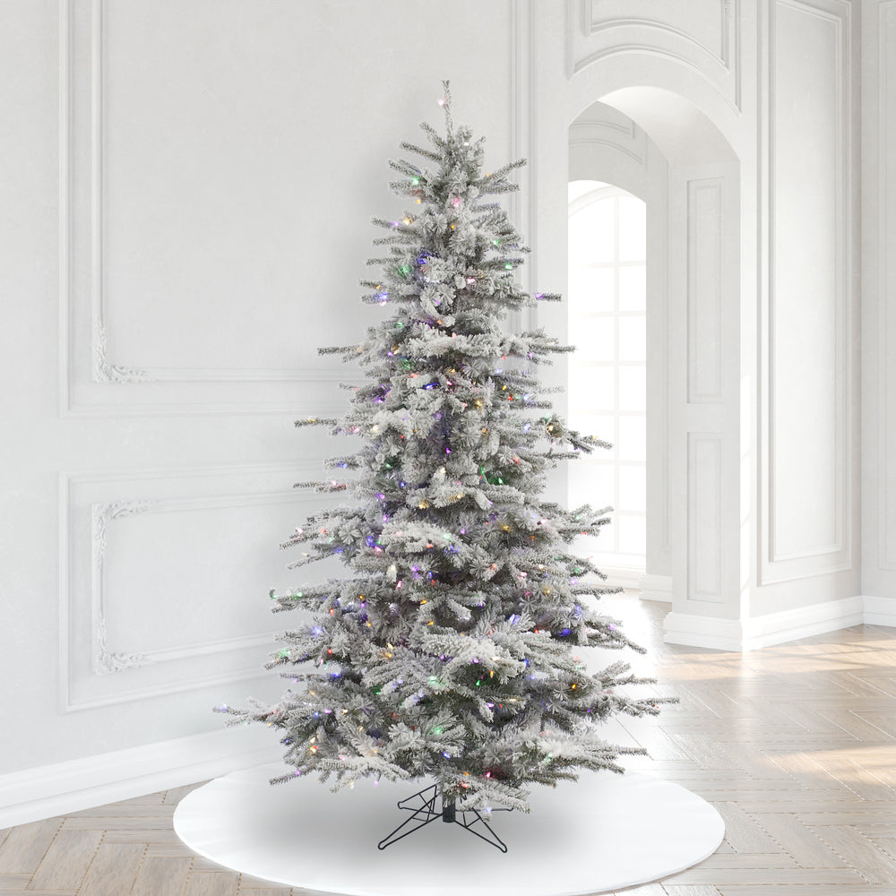 Vickerman Flocked Sierra Fir Artificial Christmas Tree 7.5' Pre-Lit Multi-Colored LED Lights New