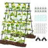 A-frame garden cucumber trellis with netting, sturdy black metal for climbing plants, ideal for outdoor gardening.
