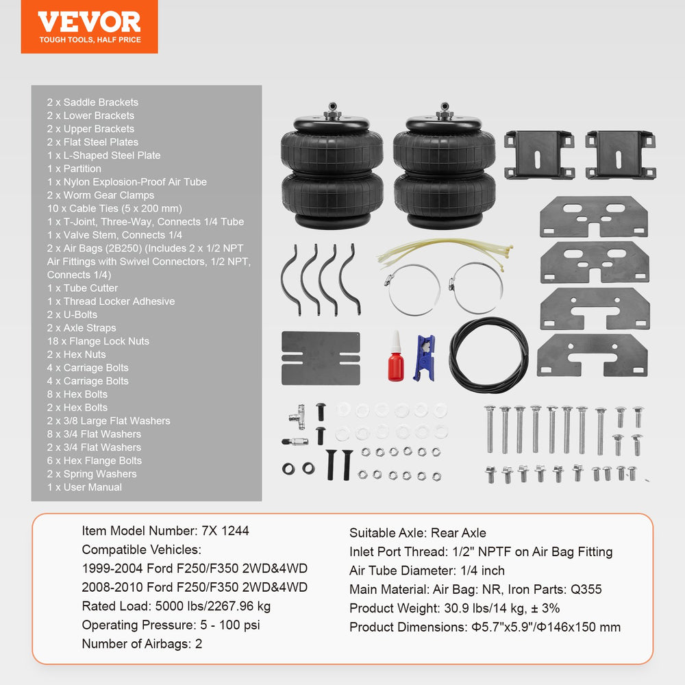 Vevor Air Springs Suspension Bag Kit Fits 1999-2004 and 2008-2010 Ford F250/F350 2WD 4WD New
