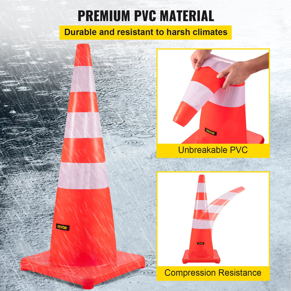 Vevor Safety Cones 36" PVC Traffic Cones Orange with 2 Reflective Collars and Weighted Base 6 PCS New