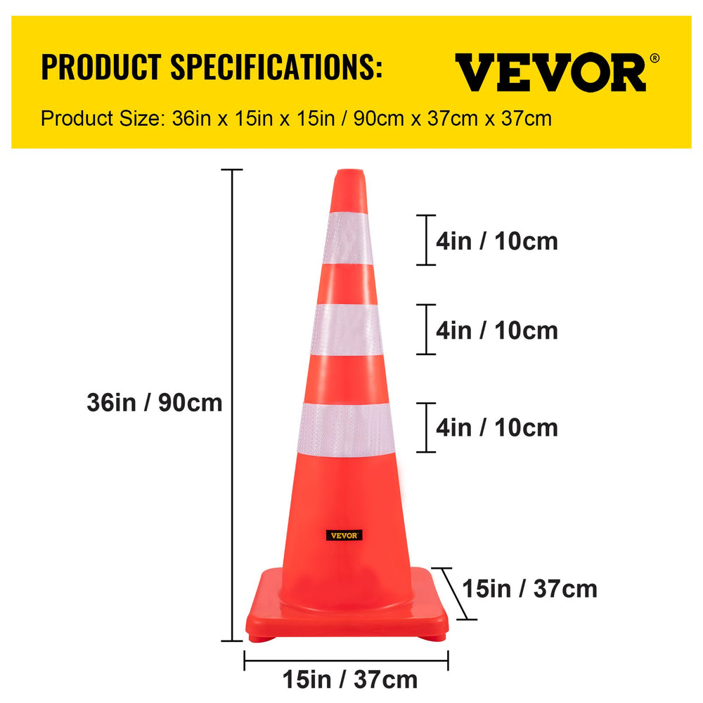 Vevor Safety Cones 36" PVC Traffic Cones Orange with 2 Reflective Collars and Weighted Base 6 PCS New