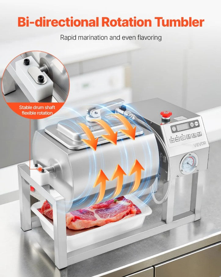 Vevor Vacuum Meat Tumbler 5.3 Gal Marinator Machine Stainless Steel Commercial Use New