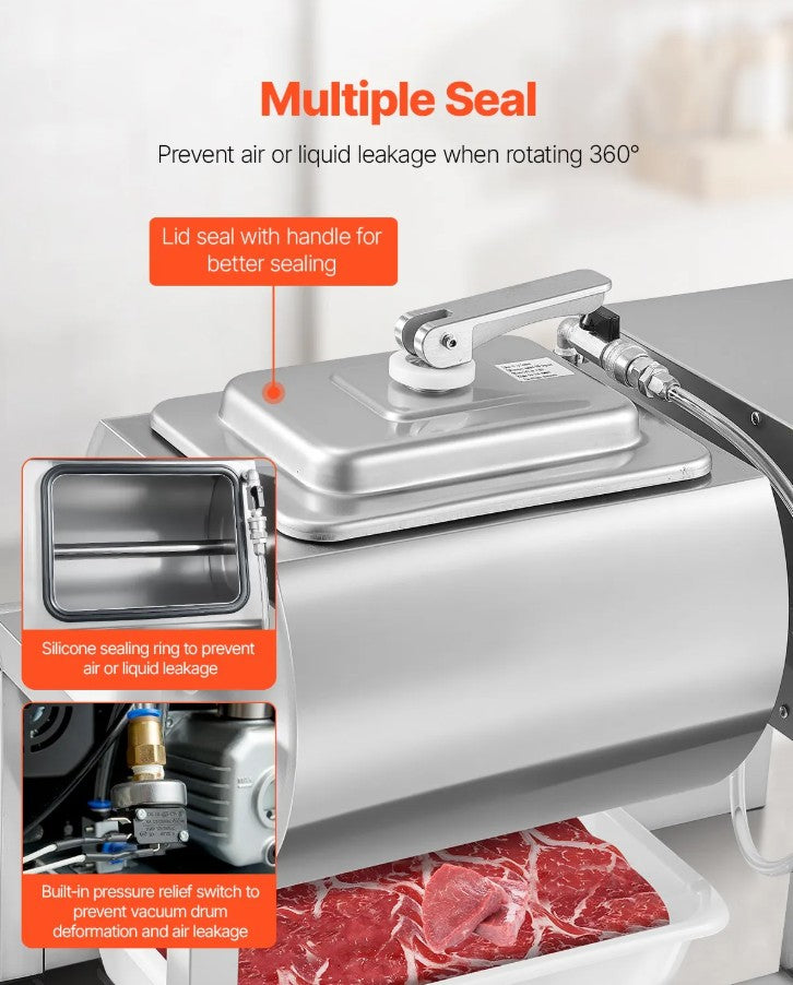 Vevor Vacuum Meat Tumbler 5.3 Gal Marinator Machine Stainless Steel Commercial Use New