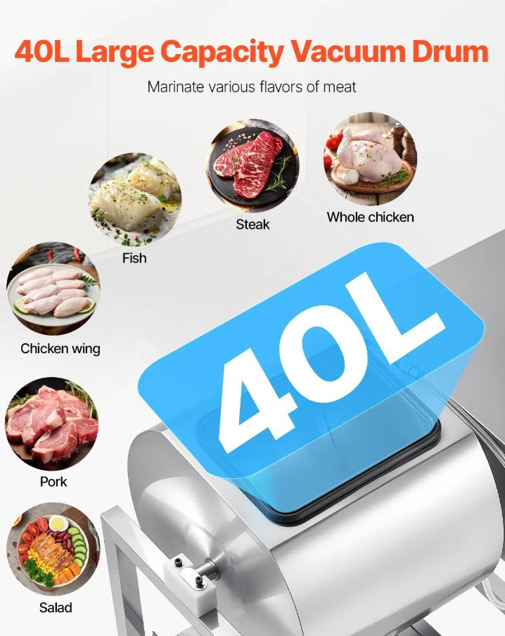 Vevor Commercial Vacuum Meat Tumbler Marinator 10.6 Gal with Bidirectional Rotation New