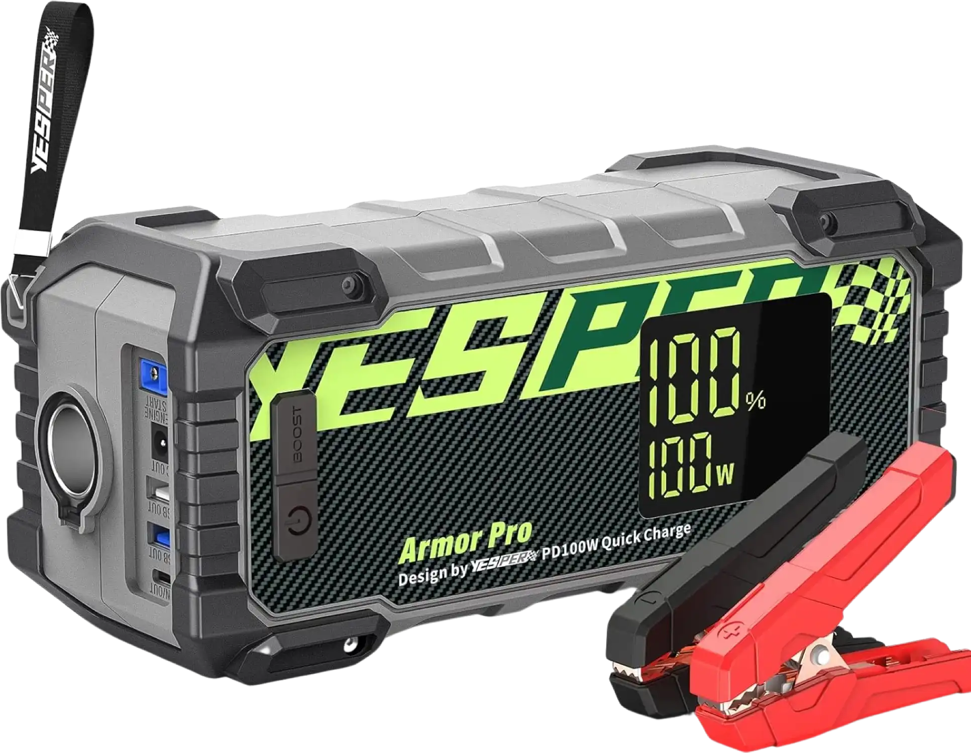 Yesper ARMOR-PRO Jump Starter Battery Pack Power Bank 2500A 66666mAh 120 Starts for 12V Vehicles Up To 8.0L Gas and 5.5L Diesel Engines New
