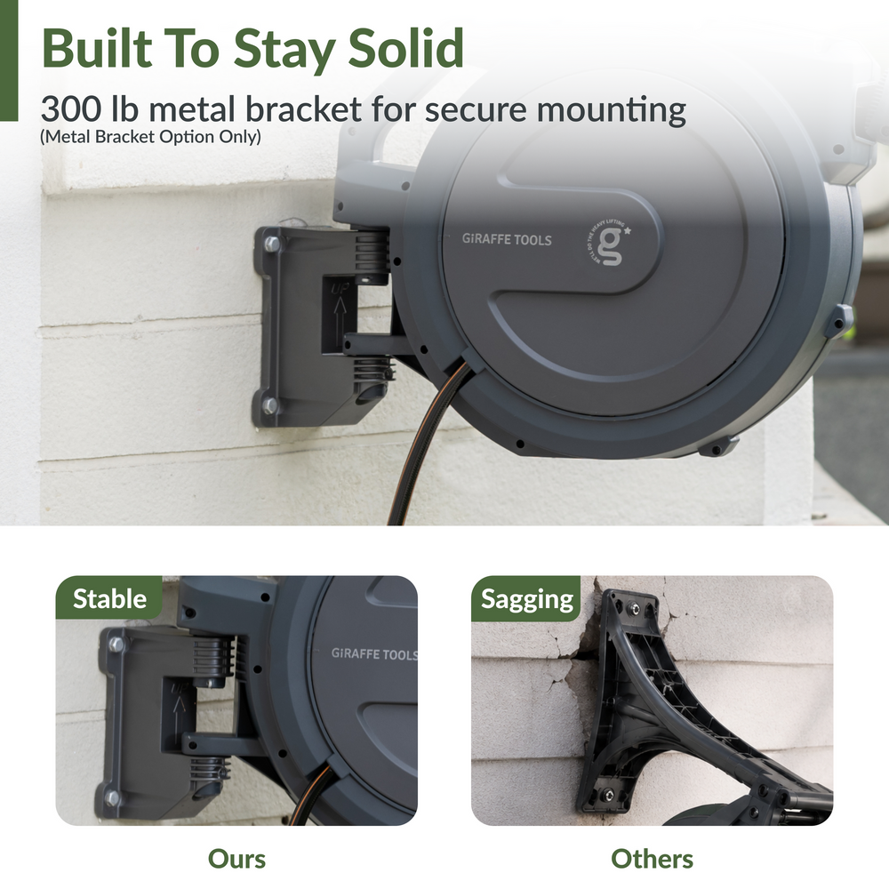 Giraffe Tools Retractable Garden Hose Reel 1/2in-100ft Dark Grey New