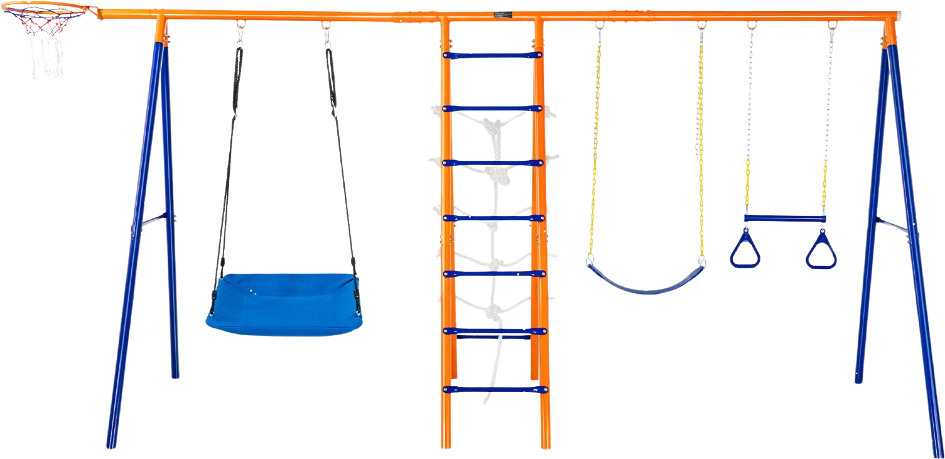 Vevor Swing Set 6-in-1 Outdoor A-Frame Playset with Swings Climbing Net Basketball Hoop 440 Lbs Capacity New