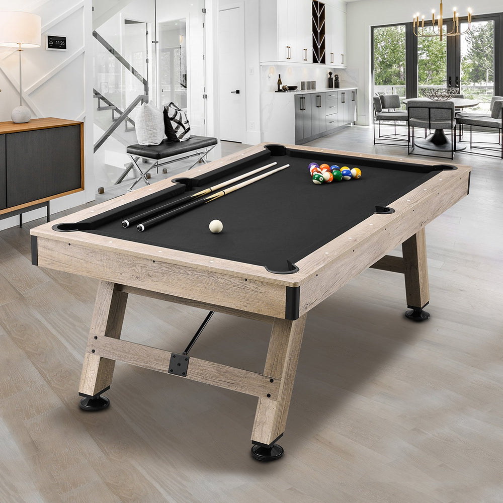 Vevor Billiards Table 7' Wood Color with Black Cloth Pool Table Set Includes Balls and Cues New