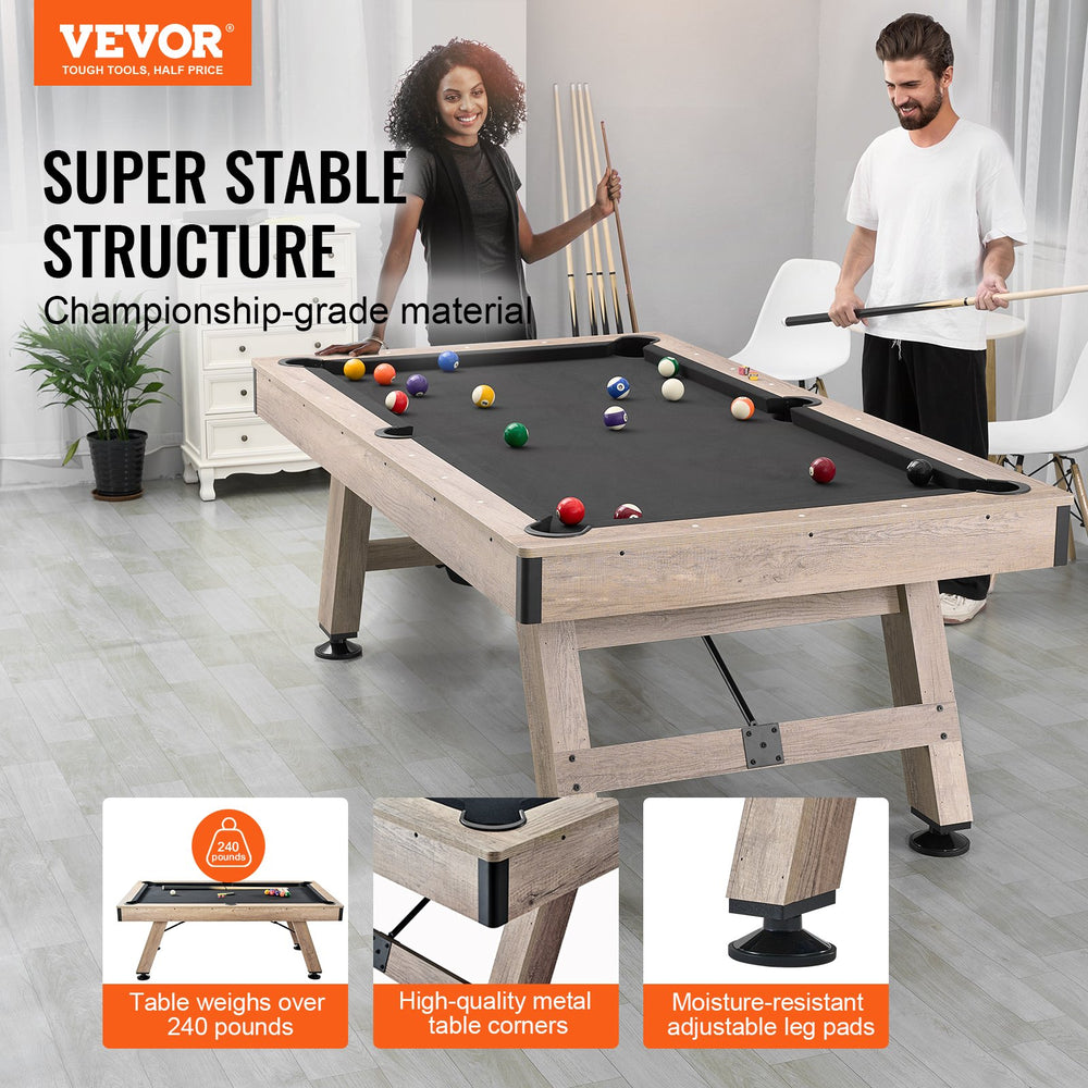 Vevor Billiards Table 7' Wood Color with Black Cloth Pool Table Set Includes Balls and Cues New