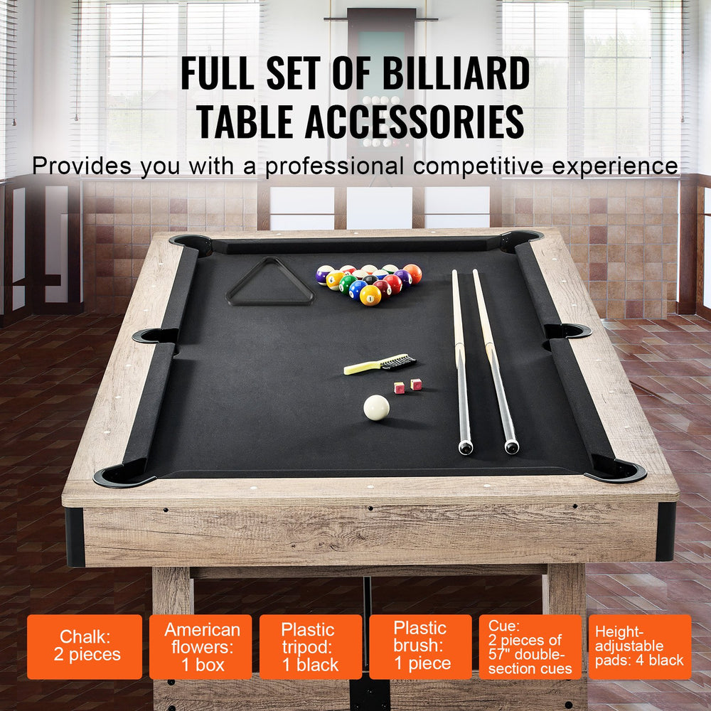 Vevor Billiards Table 7' Wood Color with Black Cloth Pool Table Set In ...
