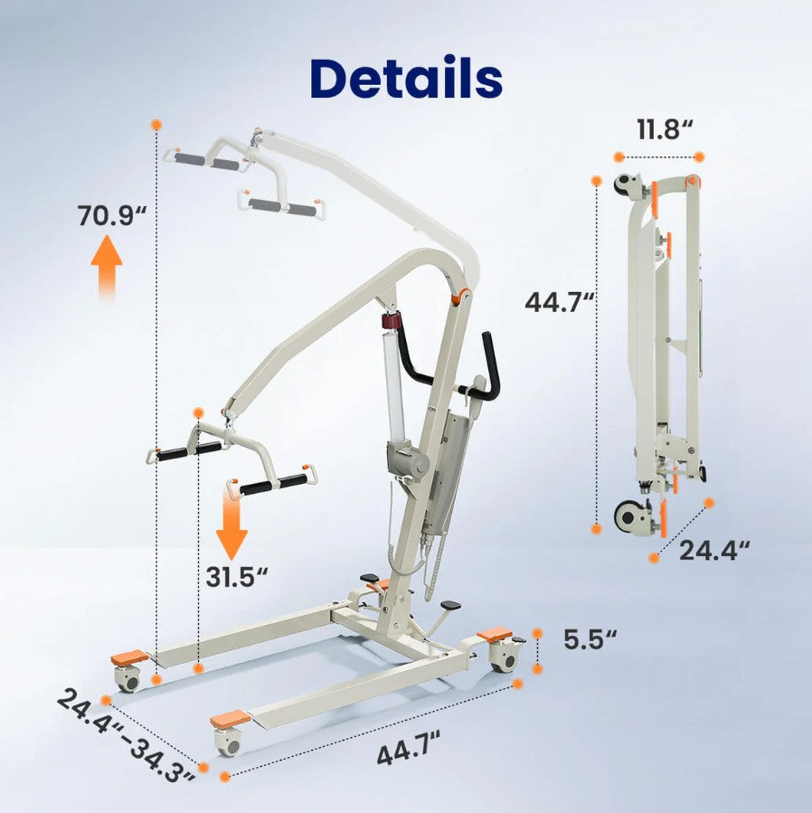 Vocic AY02 Electric Hoyer Lift 440 Lb Capacity with Adjustable Base & 360° Sling Arm New