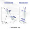 Ab machine in expanded and folded sizes, featuring adjustable heights, LCD monitor, and heavy-duty steel frame for.