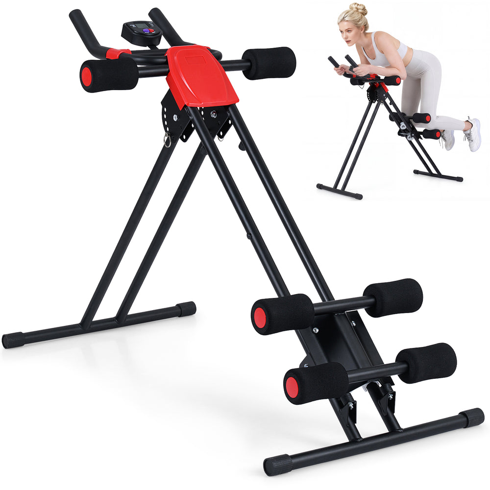 Foldable abdominal trainer in black with adjustable incline, ergonomic handlebars, and thick EVA foam pad for comfort.