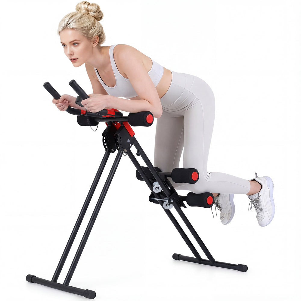 Ab workout equipment featuring a foldable design, thick EVA foam pad, and stable triangular structure for safe exercise.