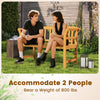 Acacia wood 2-person patio loveseat with backrest and armrests, accommodating 800 lbs, ideal for outdoor relaxation.