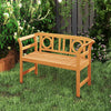 Acacia wood 2-person patio loveseat showcasing the natural finish and geometric backrest, perfect for garden seating.