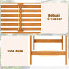 Close-up of the robust crossbar and side bars of the acacia wood 2-person patio loveseat for backyard relaxation.