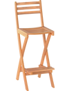 Acacia wood bar height chair with backrest and footrest, featuring a slatted design for outdoor backyard use.