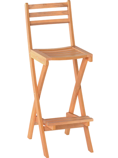 Costway Acacia Wood Outdoor Bar Height Chair w/ Backrest Footrest 28515212 New