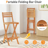 Acacia wood bar height chair with backrest, featuring a folding design for easy storage and portability in outdoor.