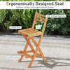 Acacia wood bar height chair with 108° backrest and footrest, designed for ergonomic comfort in outdoor spaces.