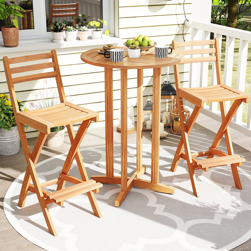 Acacia Wood Bar Height Chair with Backrest and Footrest for Backyard-Set of 4 - Gallery View 1 of 9