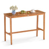 Acacia wood counter height table with slatted tabletop, ideal for gatherings, perfect for backyards and balconies.