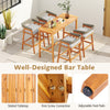 Acacia wood counter height table with slatted tabletop, ideal for outdoor gatherings and stylish backyard decor.