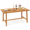 Acacia wood dining table for 6 with slatted top, ideal for outdoor dining, featuring an umbrella hole and sturdy design.