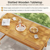 Slatted acacia wood dining table for 6, featuring a smooth surface and 1.97" umbrella hole, ideal for outdoor settings.
