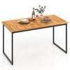 Acacia wood dining table for 6 with slatted tabletop and umbrella hole, ideal for indoor and outdoor use.