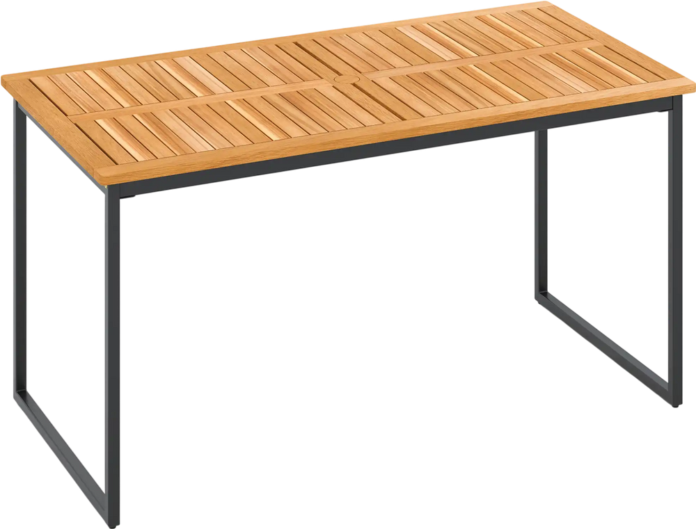 Acacia Wood Dining Table for 6 People with Slatted Tabletop and Umbrella Hole