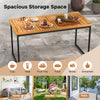 Acacia wood dining table for 6 with slatted top and umbrella hole, perfect for outdoor patio gatherings.
