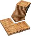 Acacia wood interlocking deck tiles stacked, showcasing natural beauty and durability for outdoor patio or balcony use.