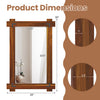Acacia wood mirror dimensions showing 30" x 20" with shatterproof glass, perfect for rustic home decor.