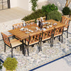 Acacia wood outdoor dining set with 8 chairs, featuring a spacious table and soft padded cushions for patio gatherings.
