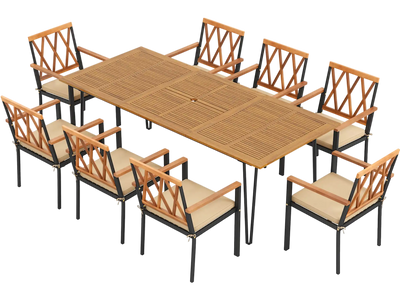 Costway 9-Pc Acacia Wood Patio Dining Set w/ 8 Chairs 43157962 New