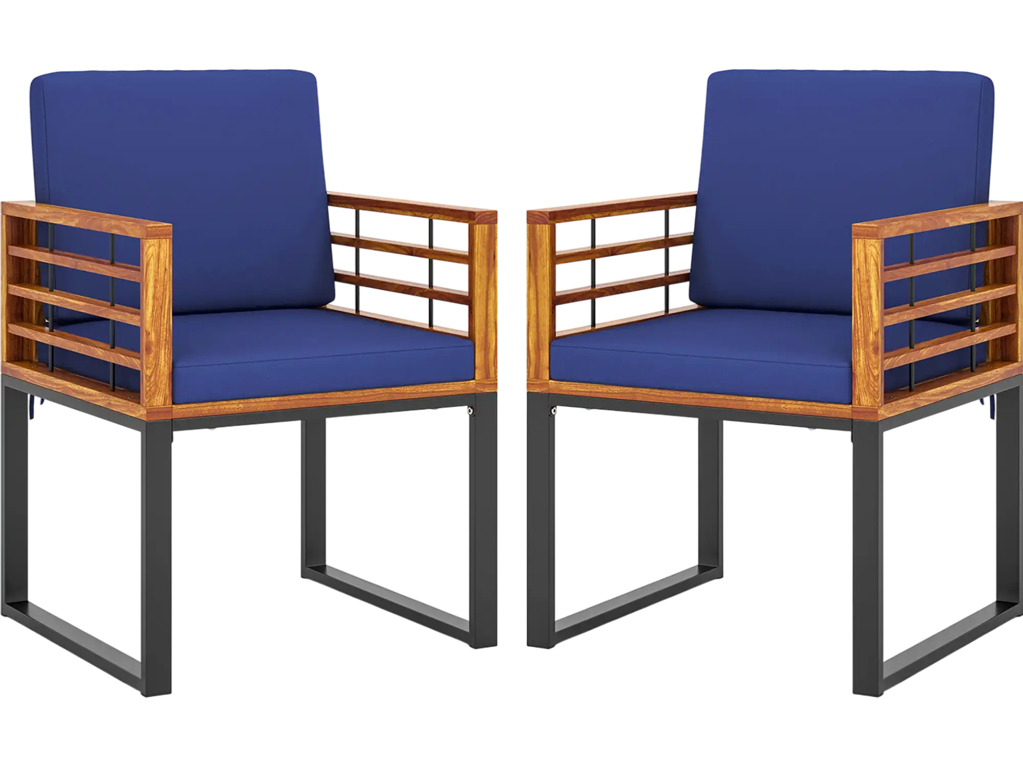 Costway Acacia Wood Outdoor Patio Dining Chairs Set of 2 w/ Cushions 49206854 New