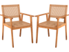 Acacia Wood Outdoor Dining Chairs Set of 2 PE Rattan Patio Chairs with Backrests and Armrests