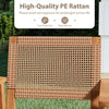 Close-up of hand-woven high-quality PE rattan backrest for acacia wood outdoor dining chairs set, ideal for patio use.
