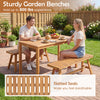 Acacia wood outdoor garden bench with slatted seat, supports 800 lbs, perfect for patio or garden use.