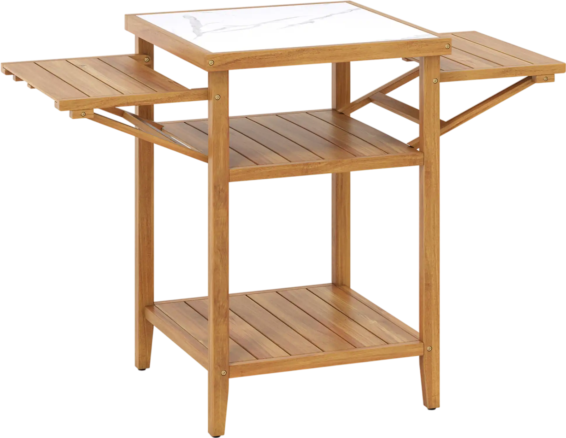 Costway Acacia Wood Outdoor Grill Table Faux Marble Drop-Leaf Side Panels 58681617 New