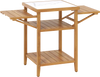 Acacia Wood Outdoor Grill Table with Faux Marble Top and Drop-Leaf Side Panels