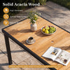 Acacia wood outdoor dining table with a splinter-free surface and umbrella hole, perfect for 6 people on the patio.