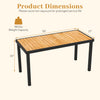 Acacia wood outdoor dining table with dimensions 58"x27"x30", featuring a 1.97" umbrella hole for 6 people.