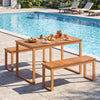 Acacia wood outdoor garden bench set with slatted seat, perfect for patio or porch, supporting up to 800 lbs.