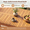 Acacia wood outdoor garden bench with slatted seat, supports 800 lbs, ideal for porch or patio use.