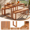 Acacia wood outdoor garden bench set with slatted seat, reinforced legs, perfect for porch or patio seating.