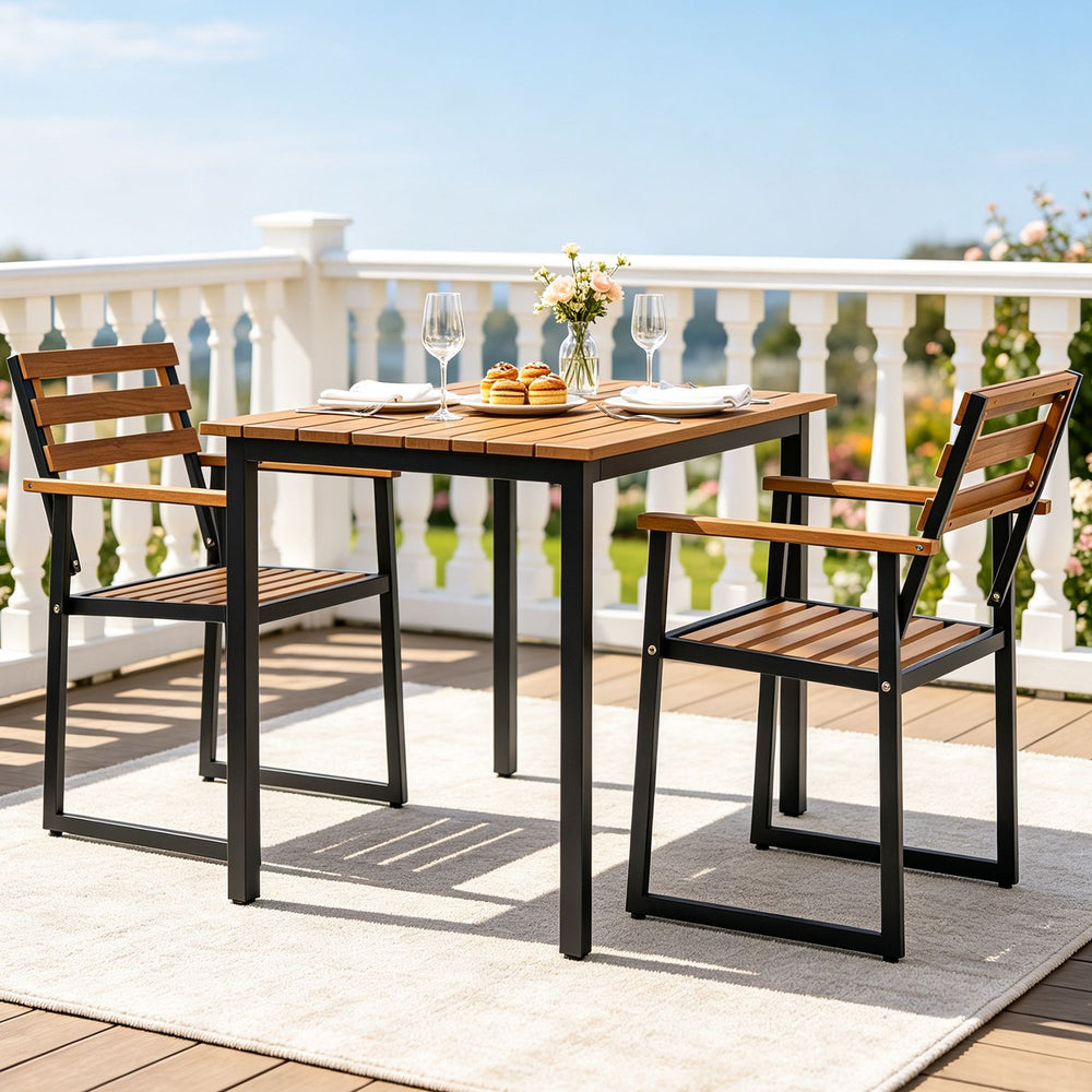 Acacia Wood Outdoor Dining Chairs Set of 2 with Heavy-Duty Metal Frame - Gallery View 1 of 9