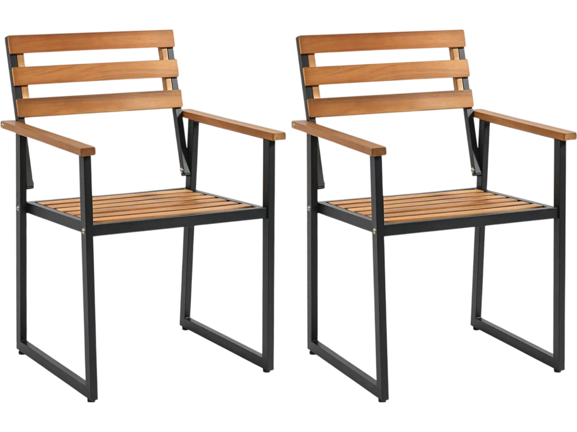 Costway Acacia Wood Outdoor Dining Chairs Heavy-Duty Metal Frame 10680469 New